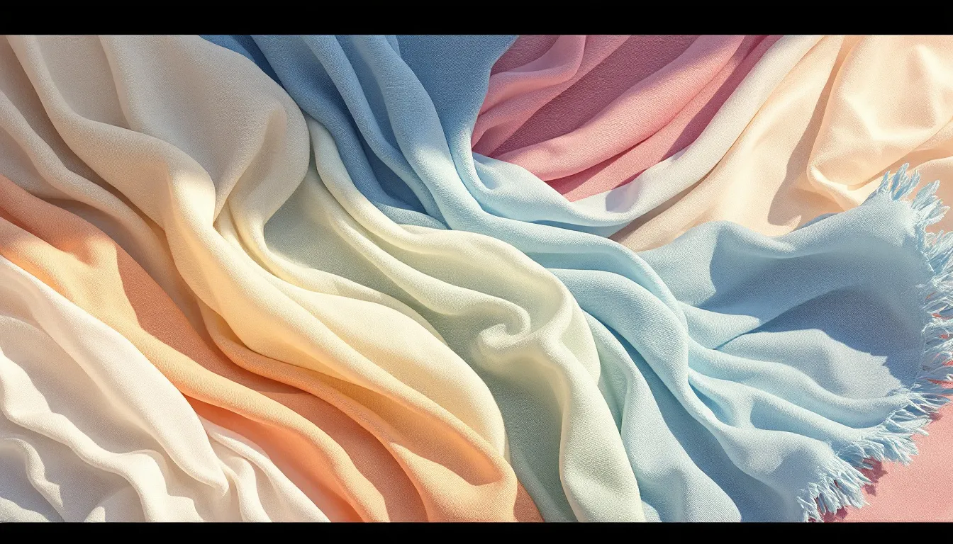 Ilustración editorial de vestidos de lino en tonos pastel y vibrantes, estilo minimalista y elegante