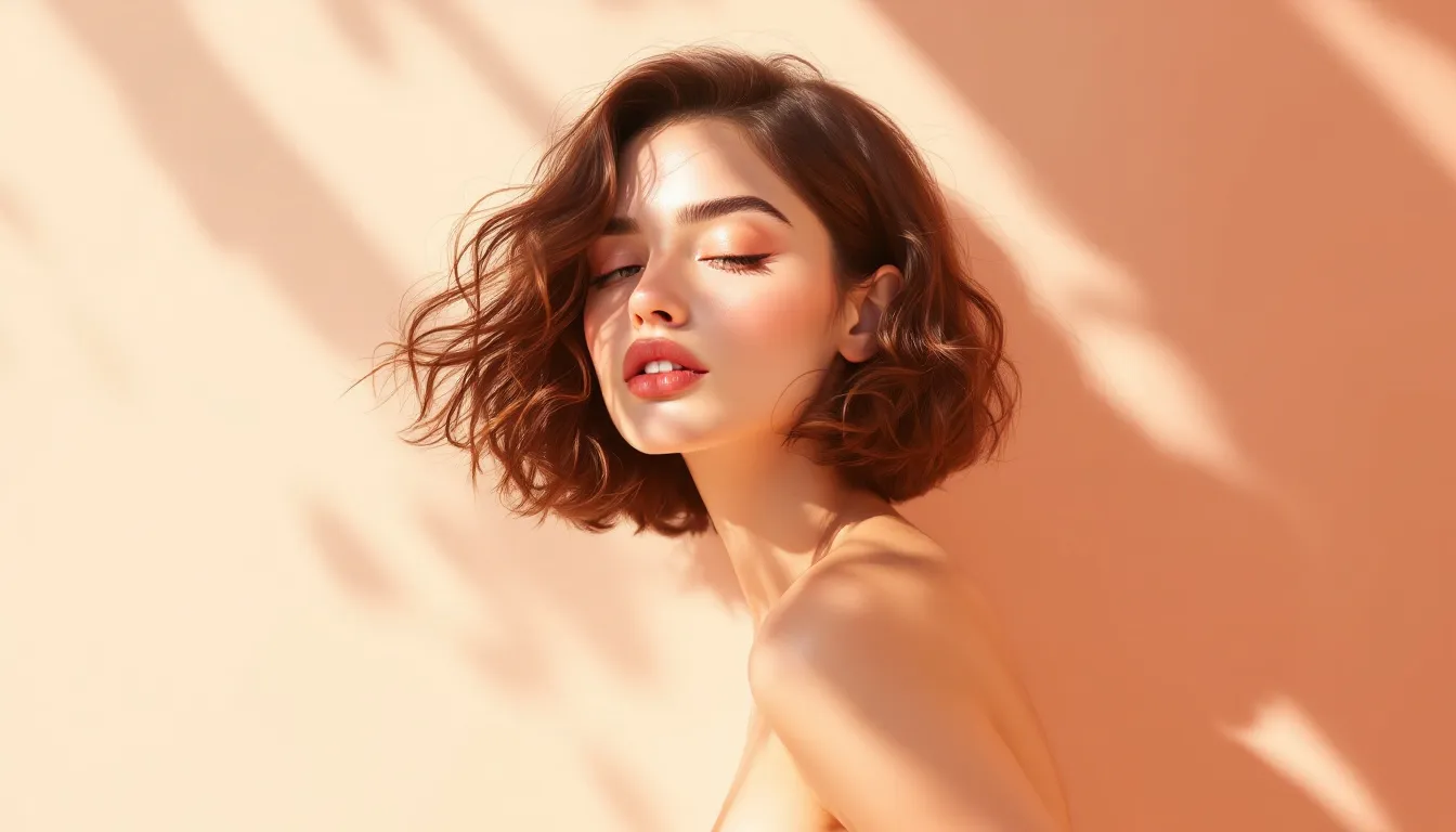 Ilustración editorial de corte curly bob con rizos naturales y textura suave
