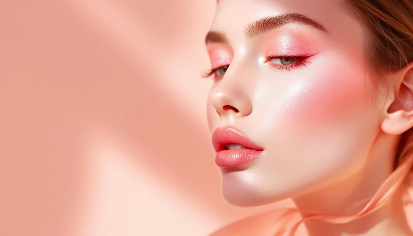 Ilustración editorial de técnica de colorete en degradado con tonos rosados y melocotón