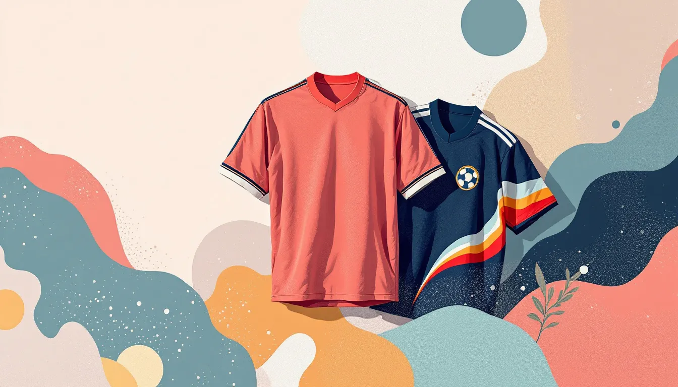Ilustración editorial de camisetas de fútbol vintage en estilo urbano contemporáneo