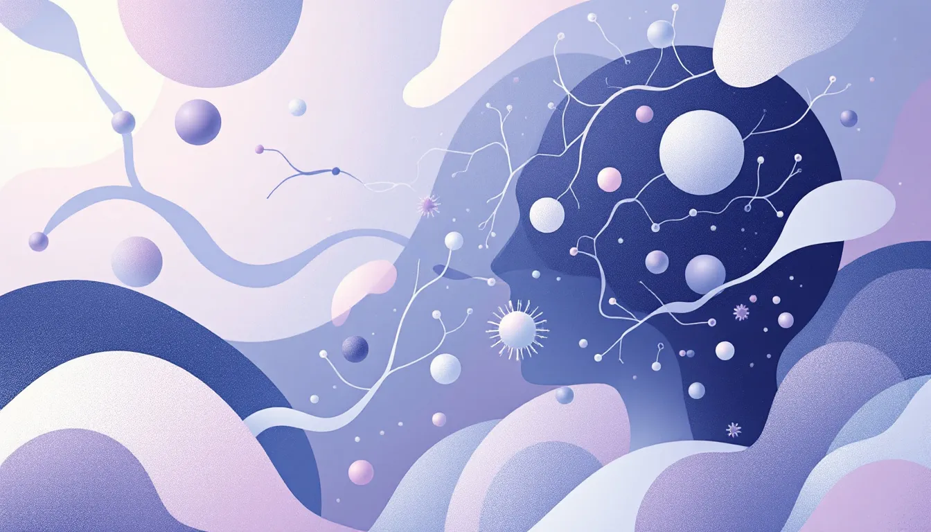 Ilustración abstracta de la conexión entre el intestino y el cerebro en tonos suaves