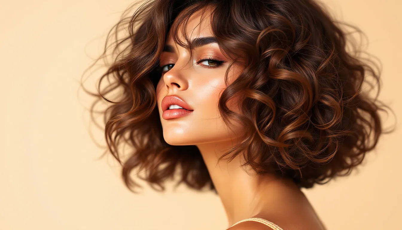 Ilustración editorial de corte bob rizado con volumen natural y textura definida