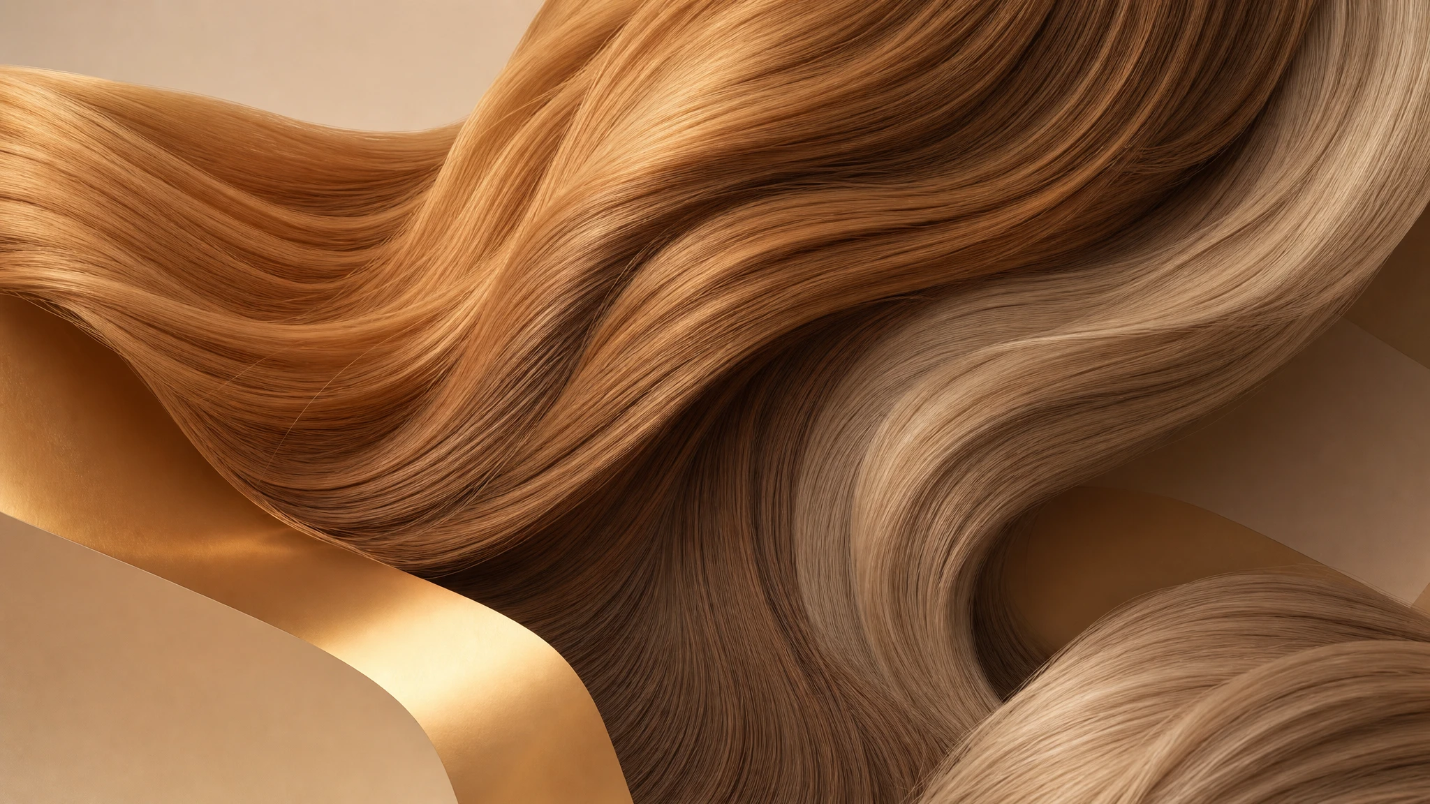 Ilustración editorial de muestrario de tonos de pelo en matices miel, caramelo y beige